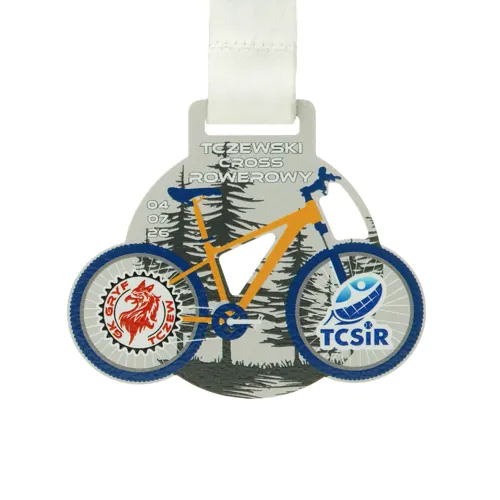 Medal stalowy z nadrukiem UV — kolorowe logo imprezy na metalowej powierzchni
